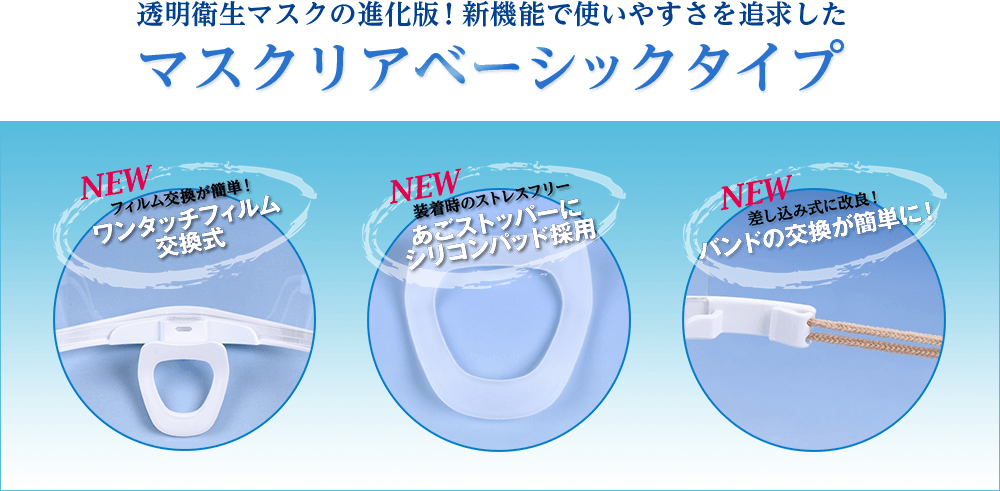 透明衛生マスクの進化版！新機能で使いやすさを追求したマスクリアベーシックタイプ